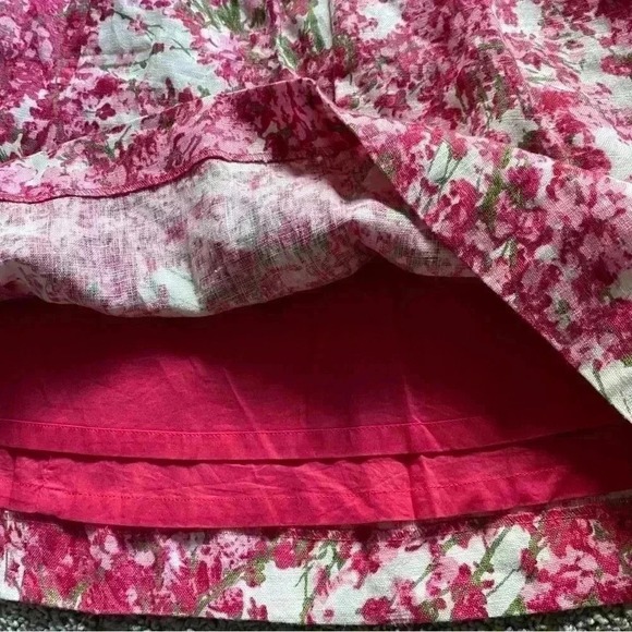 Talbots women's Linen 4 Sleeveless A Line Pink Floral Midi Dress Belted‎ Waist - Picture 8 of 14